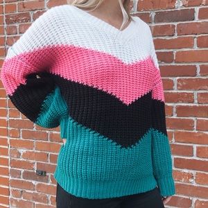 Neon chevron knit sweater